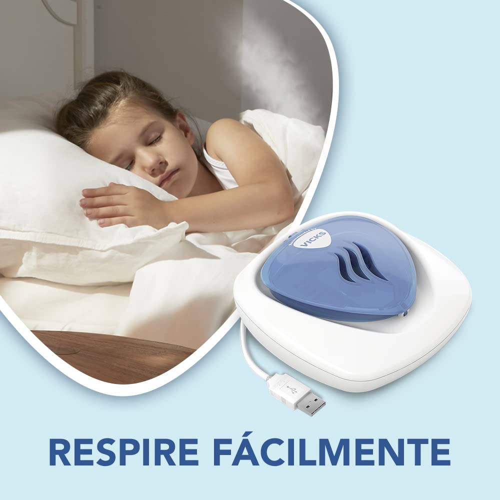 Vicks Difusor portátil sin agua, Conexión con USB, Respiración sencilla, Función de luz nocturna, Incluye tabletas de aceites esenciales, Para dormitorios infantiles y guarderías de bebés, VH1800JUVEU