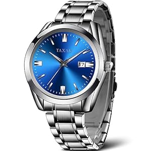 Taxau Men’s Watch Analog Quartz Stainless Steel Waterproof Simple Fashion Watch with Date
