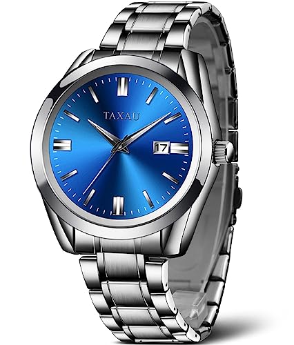 Taxau Men's Watch Analog Quartz Stainless Steel Waterproof Simple Fashion Watch with Date