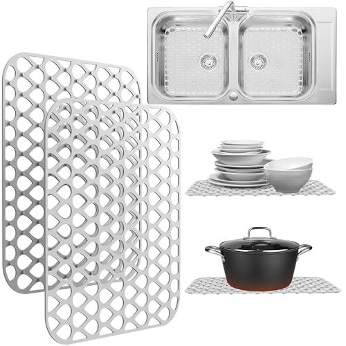 Image of Silicone Sink Protectors for Kitchen Sink – 2 Pack Kitchen Sink Mats for Bottom of Sink – Heat-Resistant, Dishwasher-Safe Sink Grid – Non-Slip Sink Accessories, Flexible Sink Protector Mat – White