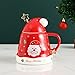 Świąteczne ceramiczne kubki jelenie czerwona herbata kawa z pokrywką łyżki Święty Mikołaj figurki picie kubka mleko latte espresso nordyckie kubki Prezenty (Color : Red)