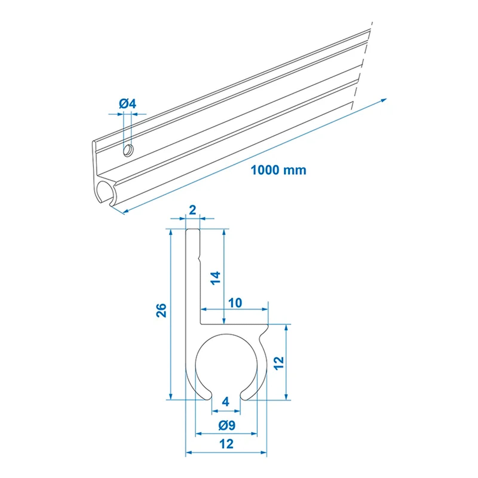 APT 3 guide in alluminio, 180°, 100 x 2,6 cm, per roulotte, campeggio