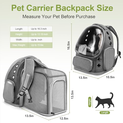 Image of Cat Backpack Carrier, Breathable Cat Carrier Large Space Bubble Pet Backpack for Kitty Small Dog up to 15lbs, Transparent & Foldable Pet Carrier for Travel Hiking (Square Expandable- Grey)