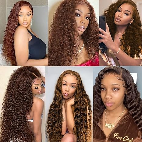 Hxxcoup 30 32 34 Inch #4 Chocolate Brown Deep Wave Human Hair Bundles Weave 3 Bundles Total 300g Unprocessed Virgin Double Weft Human Hair Extension Brown Color - Image 2
