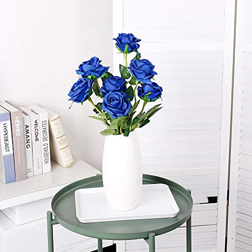 Image of Tifuly Artificial Roses 50 cm - Silk Flowers On A Long Stem For Wedding Bouquet, Garden Decoration, Hotel, Office - Realistic, Blooming, 12 Pcs Blue