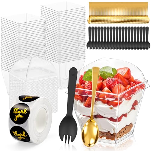 60 pack Mini Dessert Cups with Lids and Spoons (200 Pieces Total) 3oz Clear Plastic Parfait Cups for Pudding Mousse Plus 20 Bonus Forks Disposable Dessert Containers for Family Parties & Potlucks