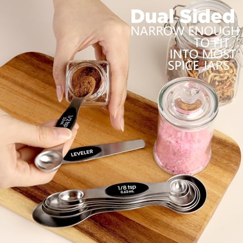 ChefAide Set of 8 Magnetic Measuring Spoons, Stainless Steel, Dual Sided - Image 4