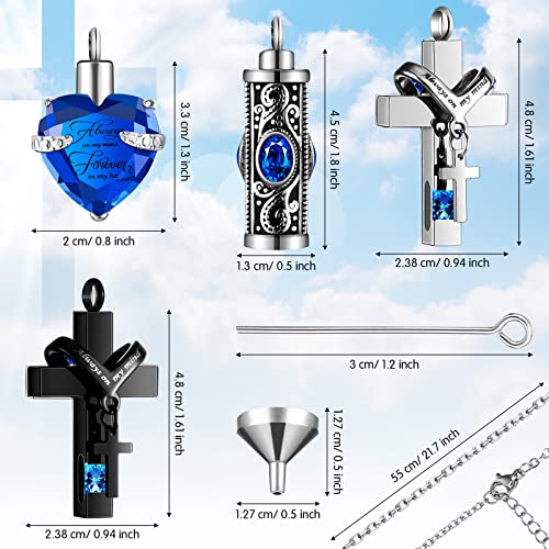 Henoyso 12 Pcs Urn Necklace for Ashes Bulk Cremation Cross Heart Cubic Jewelry Stainless Steel Memorial Locket for Men Women2