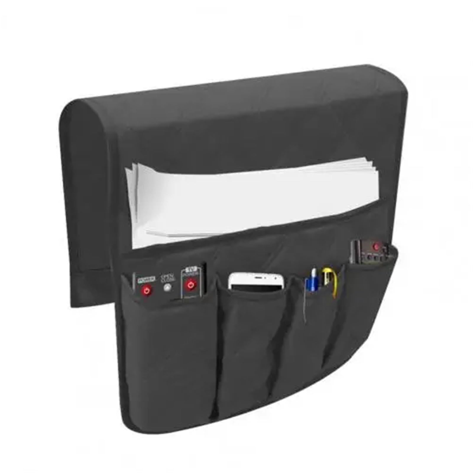 BDFJEDS Couch Armrest Organizer Waterproof Anti Slip Sofa Chair Arm Rest 5 Pocket Organizer Couch Remote Control Storage Bag Magazines Sundries Bags(Black)