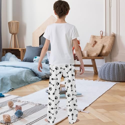 Boy's Pants Black Cat Paw Fish Bone Jogger Pants Elastic Waist Long Bottoms Trousers with Pockets 6-14 Years3