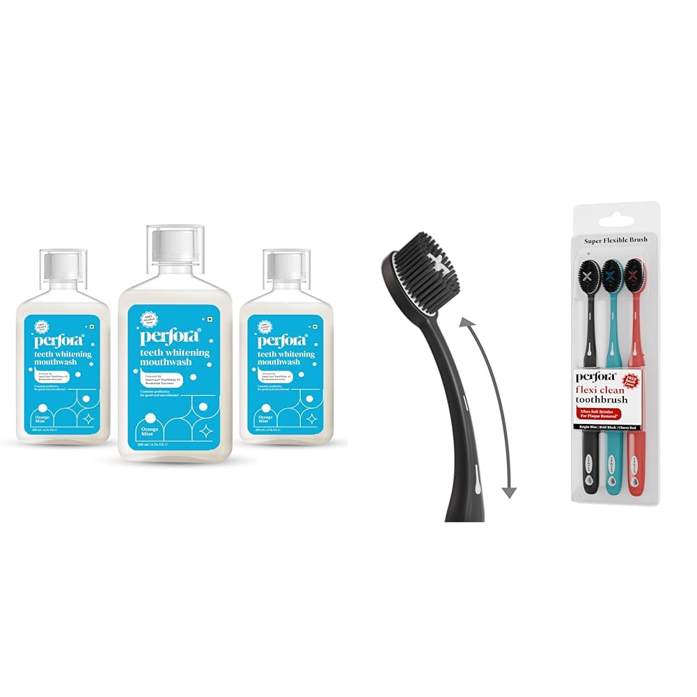 Perfora Teeth Whitening Mouthwash - 200ml X 3 | Alcohol-Free Mouth Wash Liquid With ImerCare® Perl | Perfora Flexi Toothbrush For Kids & Adults | With Charcoal Infused Bristles | Ulta Soft Bristles F-image-46