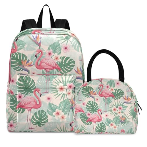 Sac à dos scolaire imperméable tropical avec cartable fille flamant rose