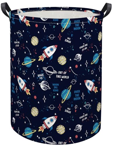 Image of Kids Laundry Basket Baby Hamper for Nursery Boys Kids Hamper Cute Storage Bin Organizer Butterfly Room Decor for Home(Rocket Planet)