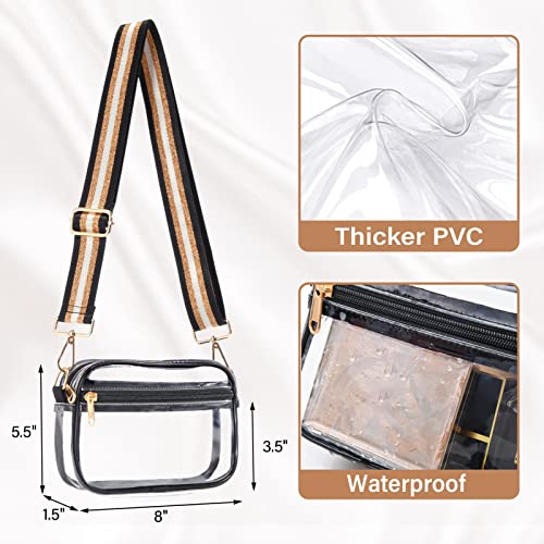 Hulisen Clear Crossbody Bag Stadium Approved, Clear Purse For Women Men, Transparent Messenger Shoulder Handbag For Concert, Travel, Work, Sports (Black Gold) #TOP2