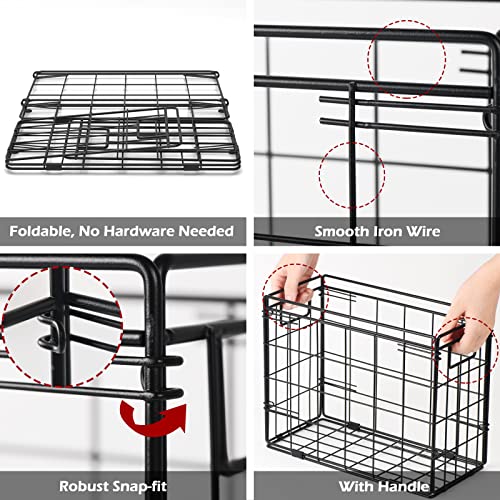 Coziplan File Folder Organizer, Foldable Metal File Organizer Box For Letter Size Hanging Folders, Wire Baskets With Handles For Office/Bathroom/Kitchen/Closets, Black #TOP2