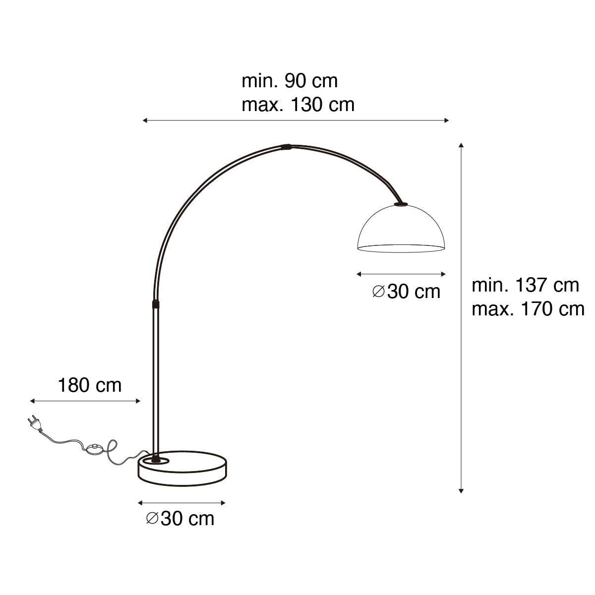 Qazqa arc-basic - LED Dimmerabile Lampada da terra arco dimmer incluso Moderno - 1 luce - L 120 cm - Rame - Moderno - Soggiorno I Camera da letto