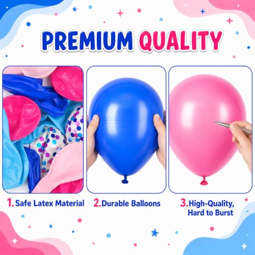 Image of Pink and Blue Balloons, 60pcs 12 Inch Royal Light Blue Hot Pink Confetti Birthday Balloons for Girl Fun Theme Birthday Beach Party Supplies Baby Shower Party Decorations