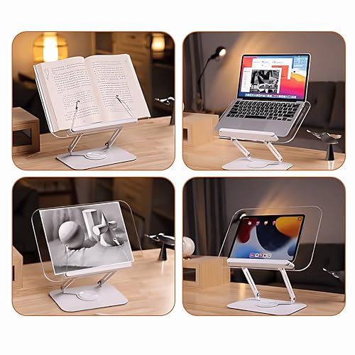 Image of Sunchhaya Acrylic Book Stand for Reading, Writing, Painting and Used As Laptop Stand for Desk, 360 Degree Rotatable Multi-Functioal Book Reading Stand Adjustable Height-Angle (R22)