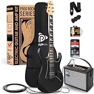 FULL SIZE 99 CM ELECTRIC GUITAR – Designed for prog rock with a low profile neck and slim guitar body giving smooth fret access for fast technical play styles and progressive music LOW PROFILE NECK – Slim neck and body width allow easy movement acros...