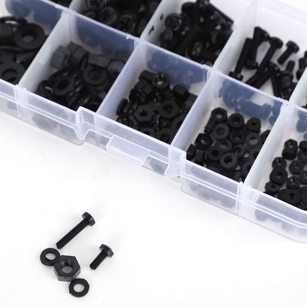 Set di Dadi in Nylon 270 Pezzi, Kit di Dadi Esagonali in Nylon M2/M2.5/M3/M4/M5, Rondelle e Dadi, Elementi di Fissaggio Hardware per Varie applicazioni. (Set viti in nylon