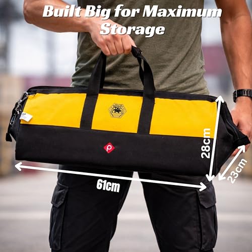 Image of PAHAL APACHE 24 Inch Tool Bag - Multipurpose Nylon Water-Resistant Tool Storage Organizer for Electricians, Plumbers, Technicians & Mechanics, Durable Portable Tool Carry Bag, Yellow Black