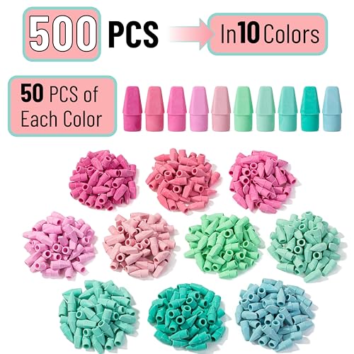 Image of Mr. Pen- Pencil Erasers Toppers, 500 Pack, Colorful, Latex Free, No Smudge | Mr Pen Erasers for Pencils