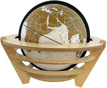 Schwartz Desktop World Globe, Light Cherry Wood Base, 12-Inch Diameter, Blue Ocean with Multi-Color Landmasses, 15-Inch Height Natural