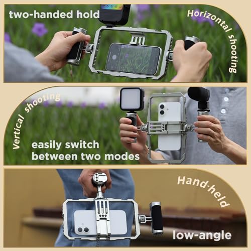 Haoge Universal Phone Cage Video Rig Kit,for iPhone 15/16/17 Pro Max Smartphone Stabilizer with Dual Handle,Handheld Filmmaking Vlogging Phone Rig for Samsung and Other Videomaker Videographer - Image 4