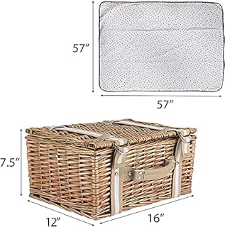 Willow Picnic Basket Set for 2 Persons with Large Insulated Cooler Bag and Waterproof Picnic Blanket, Wicker Picnic Hamper for Camping,Outdoor,Birthday