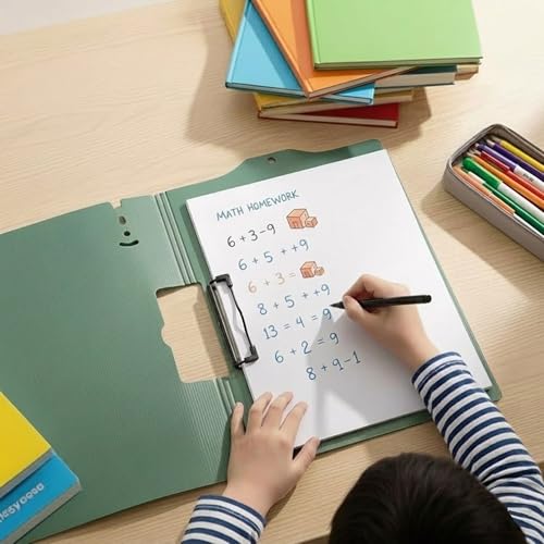 Image of oddpod Horizontal A4 Plastic Clipboard with Elastic Strap /Multi-Function Document Paper Storage File Folder with Outer Cover for Students & Professionals - Patina Green