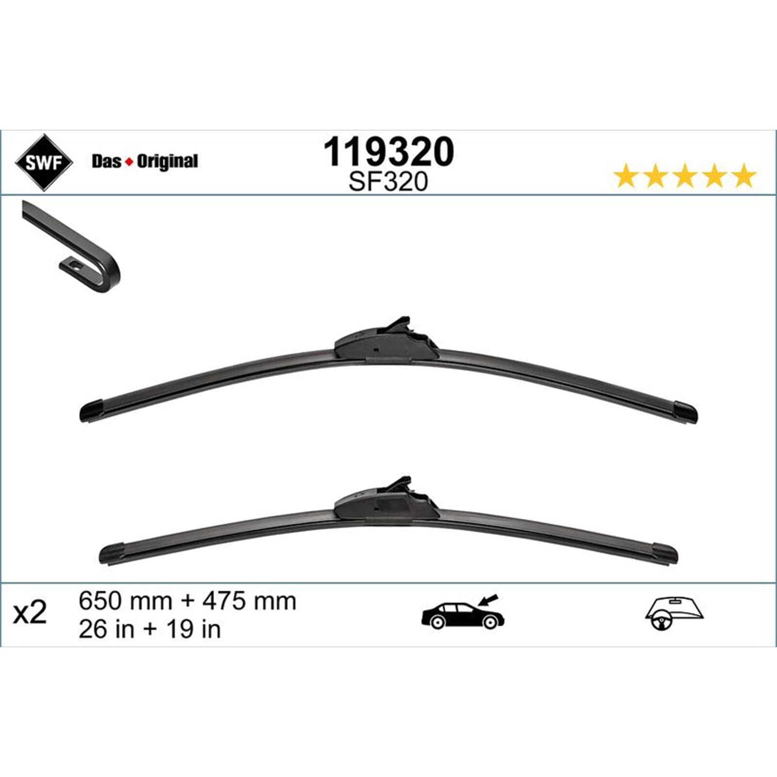 SWF Das Original 2x Spazzole Tergicristallo SF320 - Anteriore - 650mm/475mm