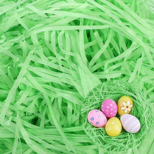 Füllmaterial Geschenk,Darryy 200g Ostergras Papier,Geschreddertes Seidenpapier Grün,Ostergras Dekogras,Füllmaterial Osterkorb,für Geschenkbox(Hellgrün)