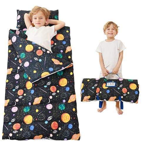 Image of Toddler Nap Mat for Preschool 50''x30'' Sleeping Mat with Removable Pillow and Minky Blanket for Kids Ages 3-7 Roll Up Soft Sleeping Bag for Boys Girls Kindergarten Daycare Sleepover