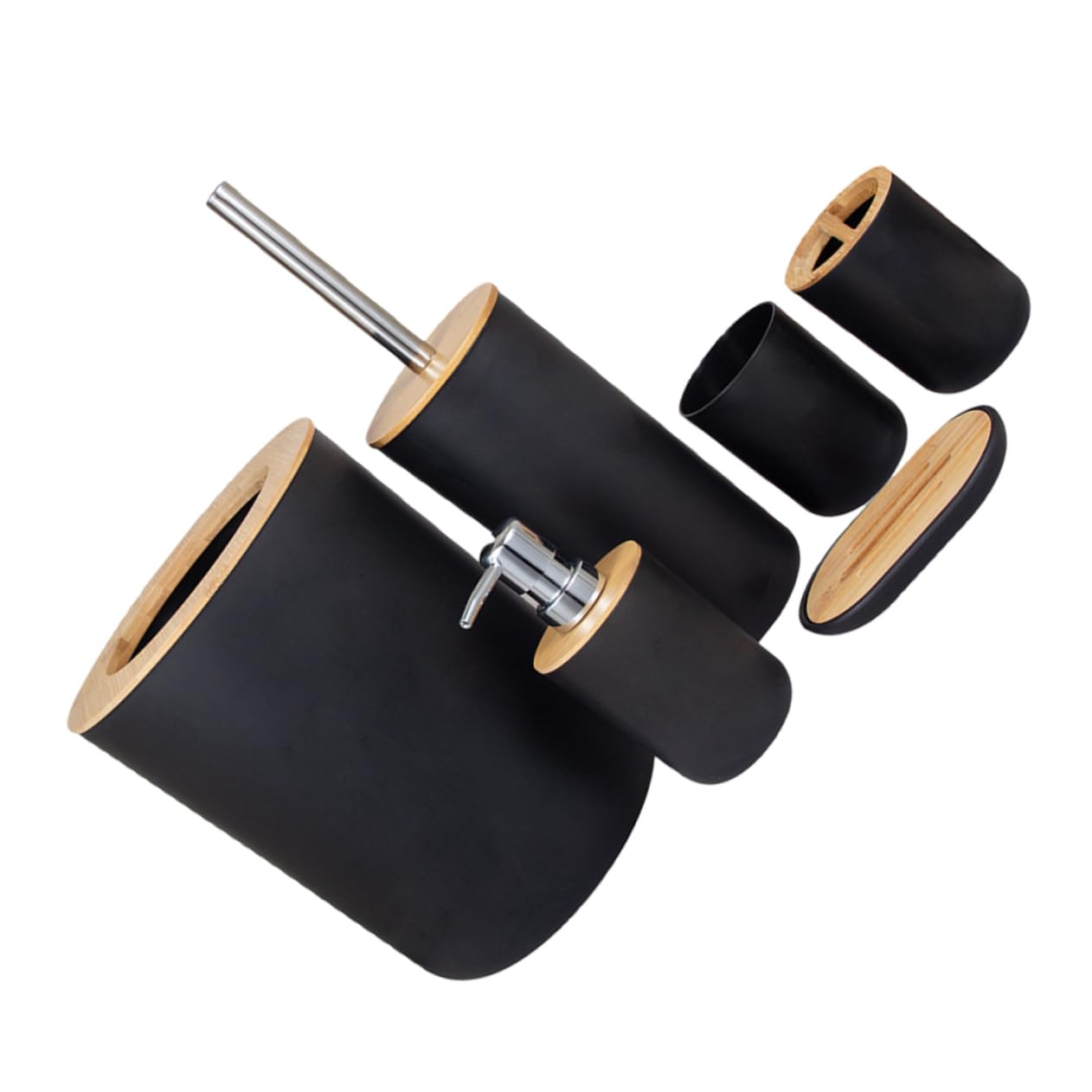 Bambou Set D’Accessoires de Salle de Bain Noir 6 Pièces