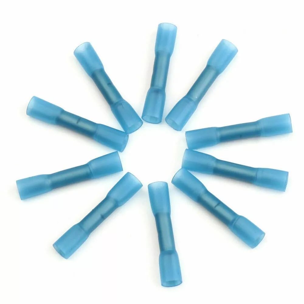 100 Pcs of Blue 14-16AWG Butt Seal Terminals Heat Shrink Wire Connectors