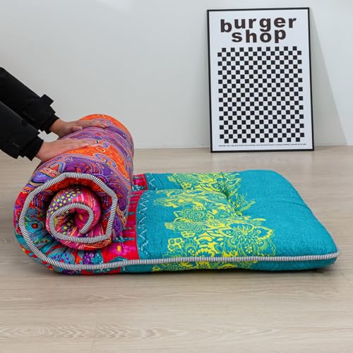 Image of MAXYOYO Bohemian Floor Bed, Japanese Futon Mattress, Narrow Twin Single Bed, Foldable Roll Up Camping Cot for Adults