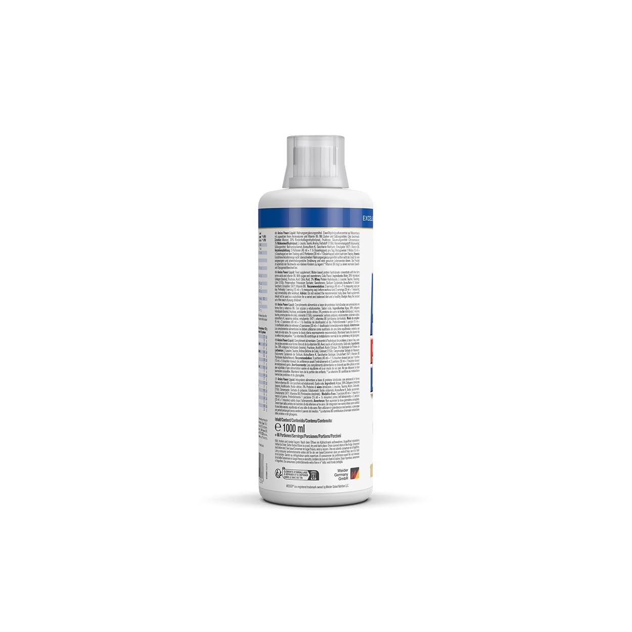 Weider - Amino Power Liquid - Flüssiges Hydrolysiertes Protein - Aminosäuren - 23g Protein pro 45 ml für Muskelaufbau - Mit L-Leucin, Taurin, Vitamin B6 - 1 Liter - Cola