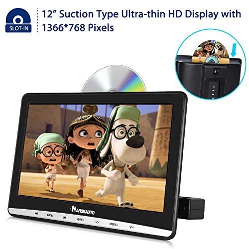 NAVISKAUTO 12" Car DVD Player with Headphone Mounting Bracket 1366x768 HD Screen Inhalation Drive Support Sync Screen AV in & Out Last Memory Region Free
