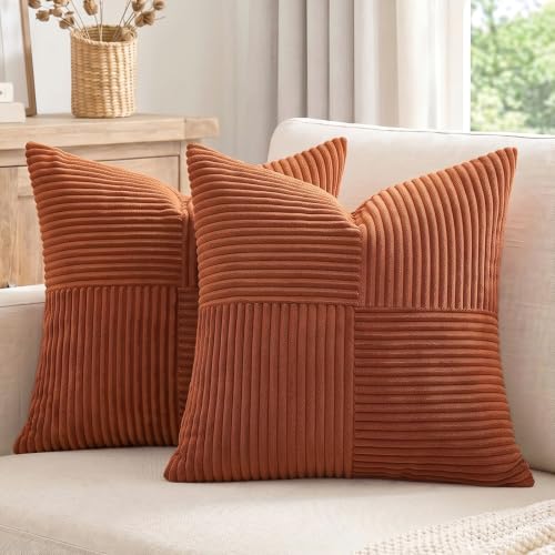 Fancy Homi 2 Packs Rust Boho Decorative Throw Pillow...