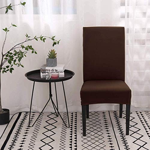Image of Gifts Island Polyester Dining Table Chair Cover Set of 6 Seater Stretchable Washable Chair Seat Slipcover Protector (Brown)