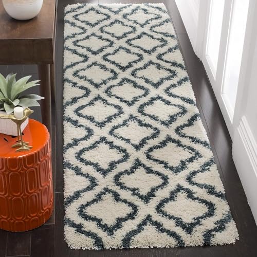 Image of Carpet for Hallway, Kitchen, and Modern InteriorsCarpetCozy Shag Runner for Living Room, Bedroom & Office Decor ETC Size 2x5 feet, Patten-Solid Ivory Blue iii