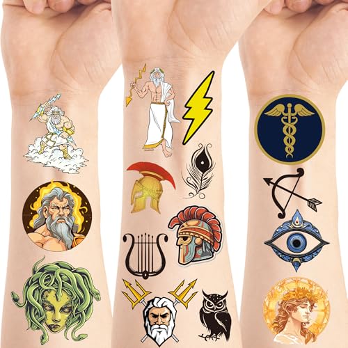 Yunahoo 208Pcs Greek Mythology Temporary Tattoo Sticker Greek legends Motivate Theme Birthday Cute Class School Prizes Party Decorations Supplies Favors Tattoo