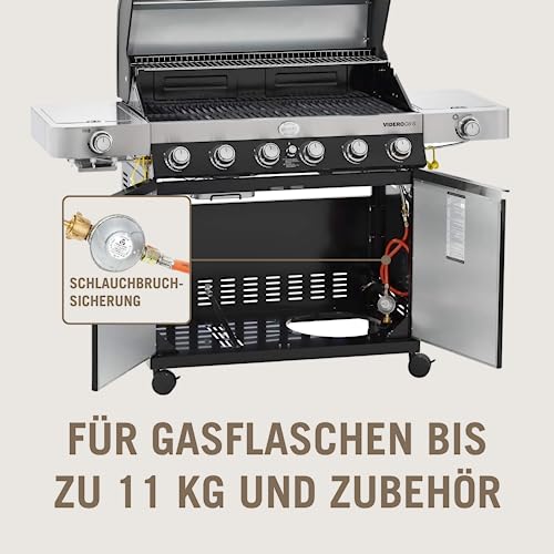 RÖSLE Gasgrill BBQ-Station VIDERO G6-S Schwarz, Grill mit 6 Edelstahlbrennern, extra Primezone und...