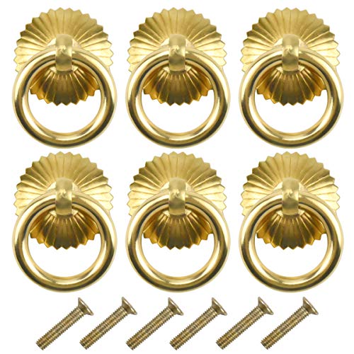 6 pcs Poignee de Meuble Vintage, Tiroir Bague Poignée de Traction, Poignées de Tirage Antique, Bouton de Meuble pour Cuisine Armoire Placard Commode Porte (Laiton) Cover