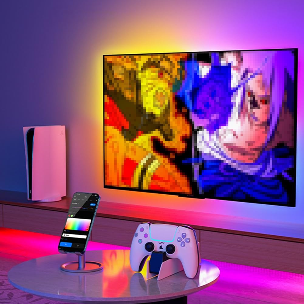Luci led per tv, retroilluminazione tv a led, Luci a striscia led RGB intelligenti con controllo APP, luce led per tv, APP telecomando musica Sync TV ha portato luci per camera da letto,(3m(72~92in))