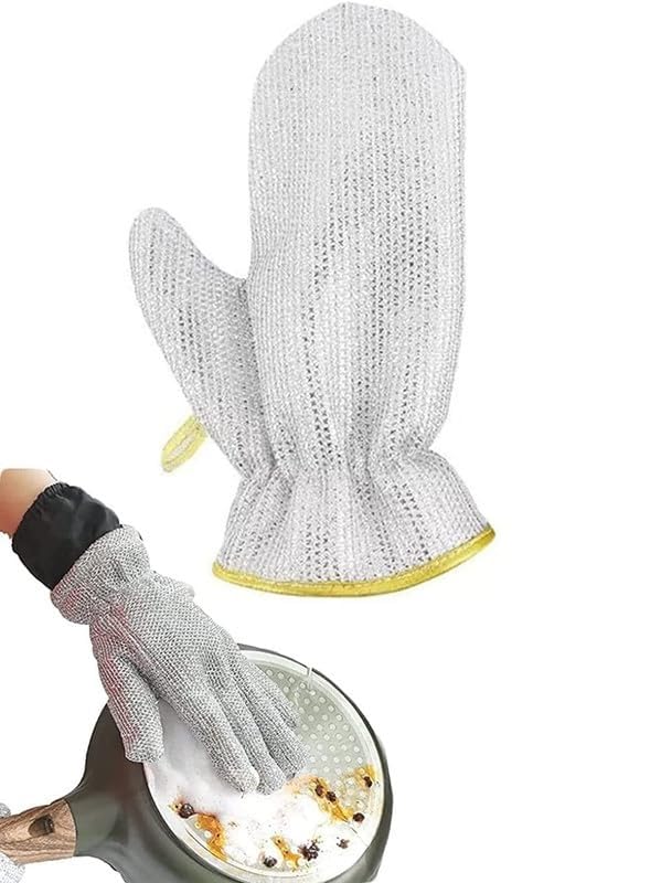 K D Multi new Wire Dishwashing Gloves Household Cleaning Tool Waterproof Durable Skin-Friendly Reusable For Washing Dishes Wiping Pots (Silver_Pack of 1) (PACK OF 1)