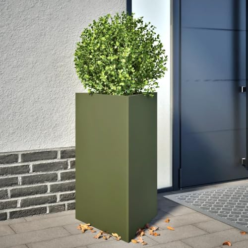 Gecheer Jardinera Triangular Acero Verde Oliva 50x43x75 cm,Jardinera Exterior para Jardín Balcón o Patio