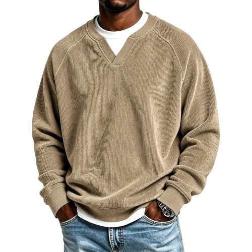 moolBeko Corduroy Shirt Men Layered Long Sleeve Shirt V Neck T Shirt - image 1