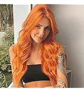 Orange Wigs for Women Long Curly Wavy Ginger Wig with Middle Part Synthetic Heat Resistant Wigs 2...