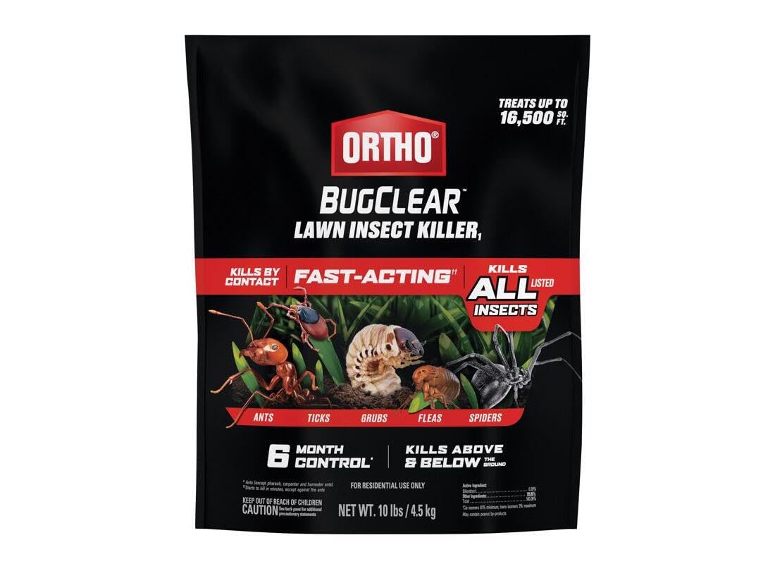 Ortho BugClear Lawn Insect Killer1, Kills Ants, Spiders, Ticks, Fleas, Armyworms and Grubs, Treats up to 16,500 sq. ft., 10 lb.